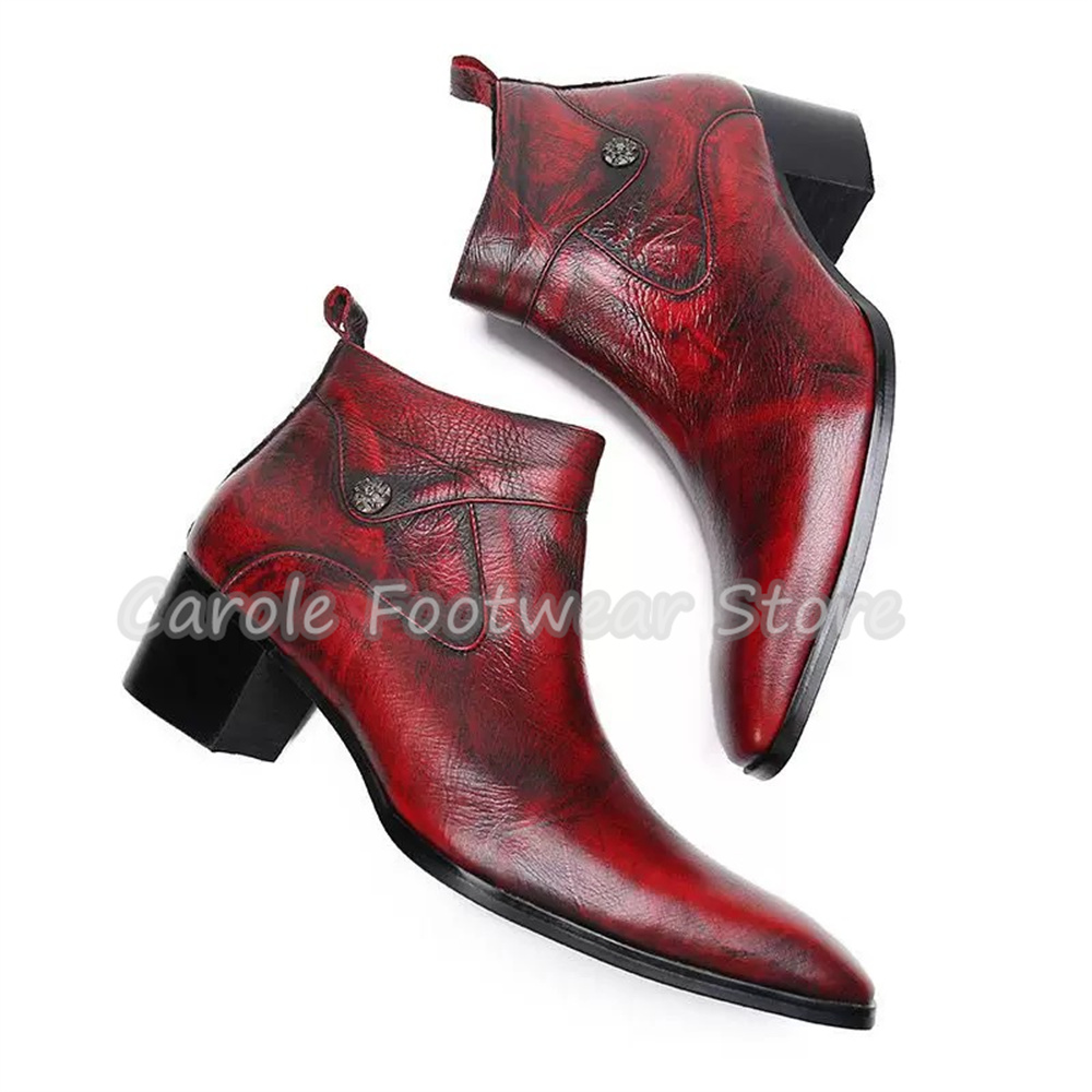 Men'S Shoes Increase Height - 빈티지 스퀘어 토 천연 가죽 앵클