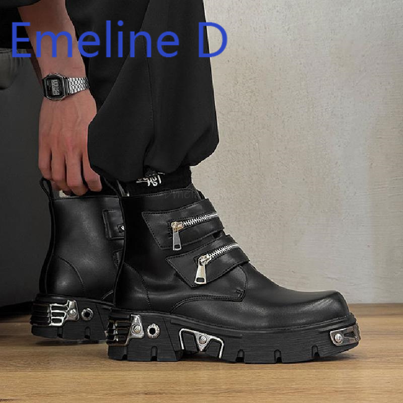 다크 펑크 하이탑 슈즈, 패셔너블한 남성용 지퍼 벨트  - Men'S Shoes Increase Height 리뷰 및 가격