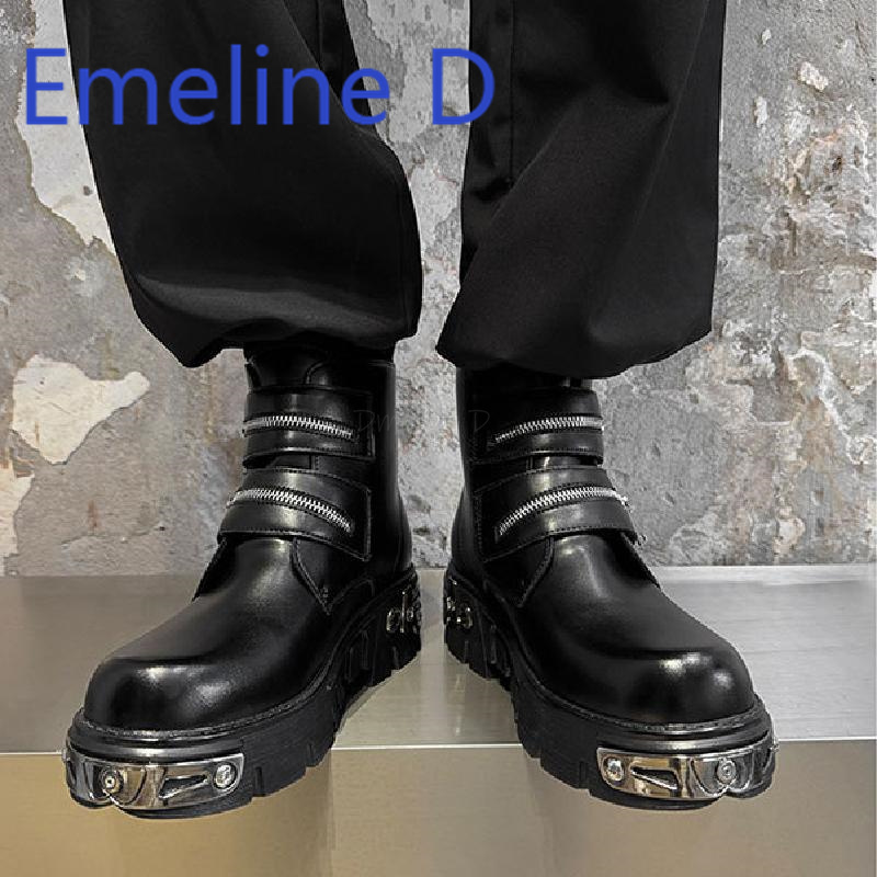 다크 펑크 하이탑 슈즈, 패셔너블한 남성용 지퍼 벨트  - Men'S Shoes Increase Height 리뷰 및 가격