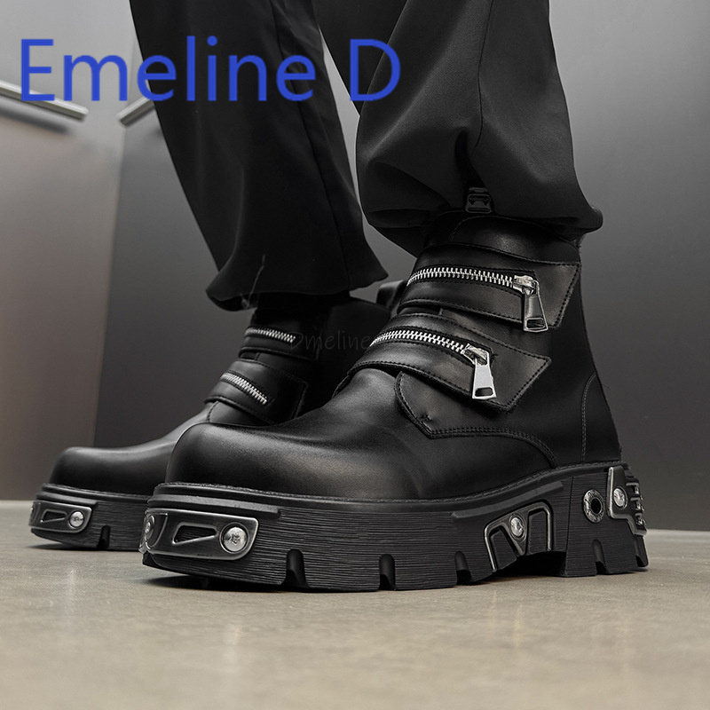 다크 펑크 하이탑 슈즈, 패셔너블한 남성용 지퍼 벨트  - Men'S Shoes Increase Height 리뷰 및 가격