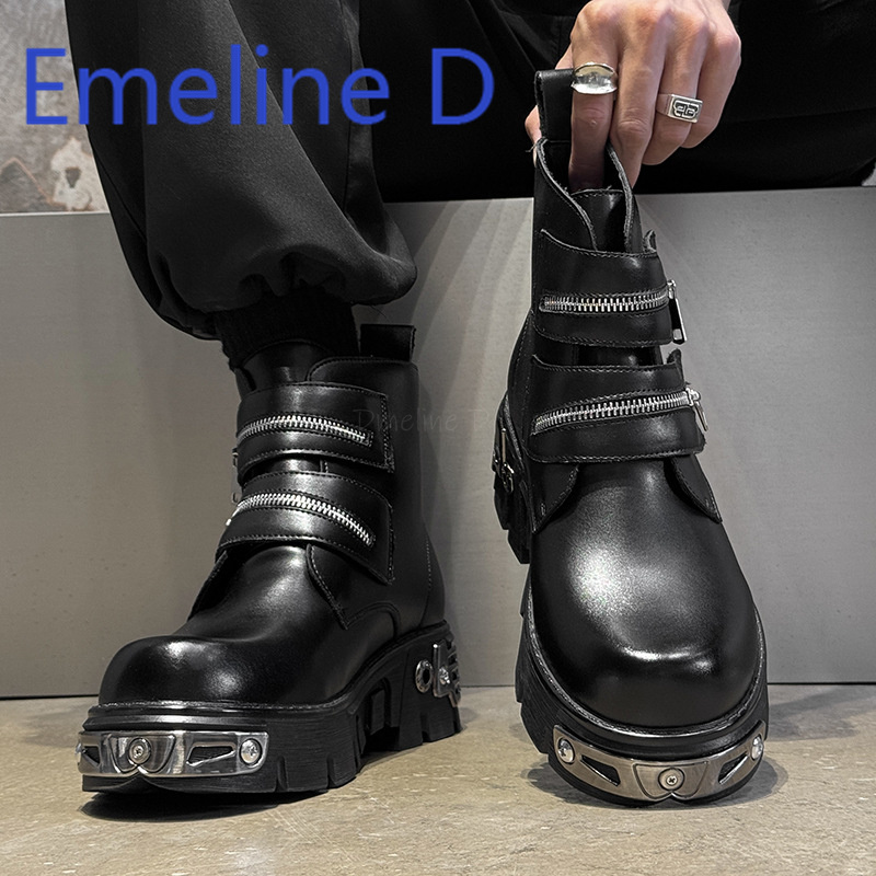 다크 펑크 하이탑 슈즈, 패셔너블한 남성용 지퍼 벨트  - Men'S Shoes Increase Height 리뷰 및 가격