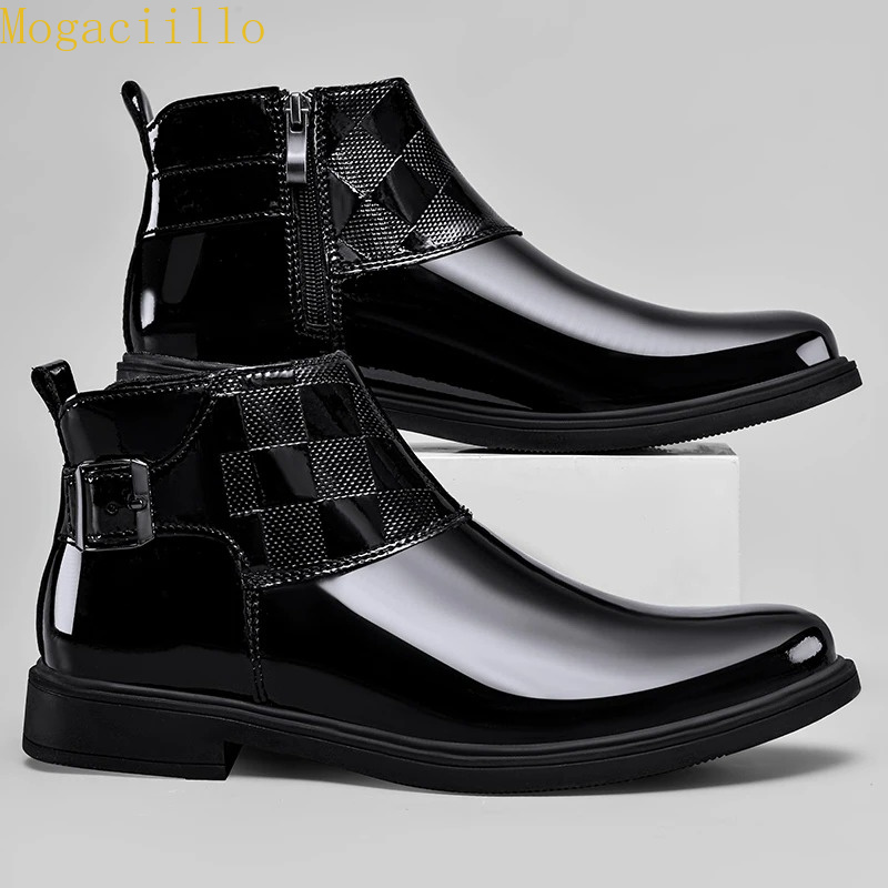 브랜드 남성용 블랙 광택 에나멜 가죽 앵클 부츠 고품질 - Men'S Shoes Hey Dude 리뷰 및 가격