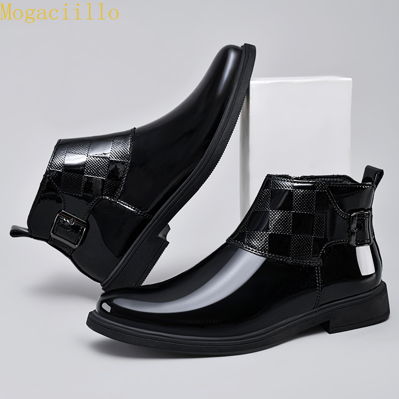 브랜드 남성용 블랙 광택 에나멜 가죽 앵클 부츠 고품질 - Men'S Shoes Hey Dude 리뷰 및 가격