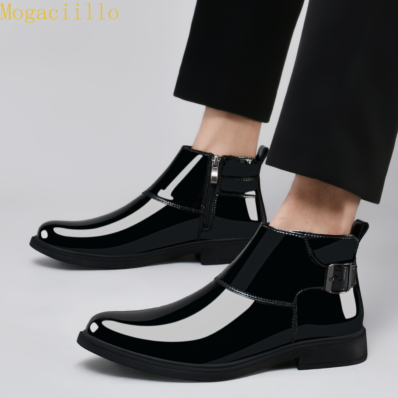 브랜드 남성용 블랙 광택 에나멜 가죽 앵클 부츠 고품질 - Men'S Shoes Hey Dude 리뷰 및 가격