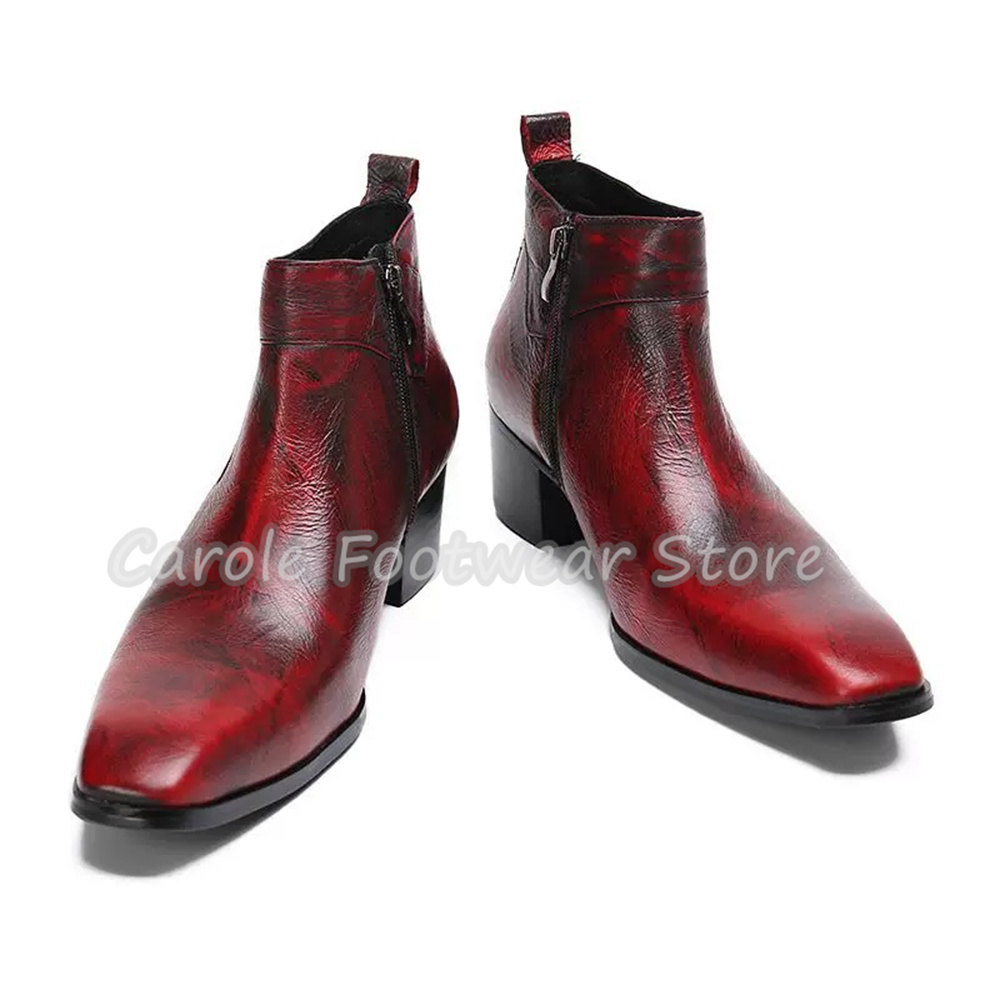 빈티지 스퀘어 토 천연 가죽 앵클 부츠 남성용 하이탑  - Men'S Shoes Increase Height 리뷰 및 가격