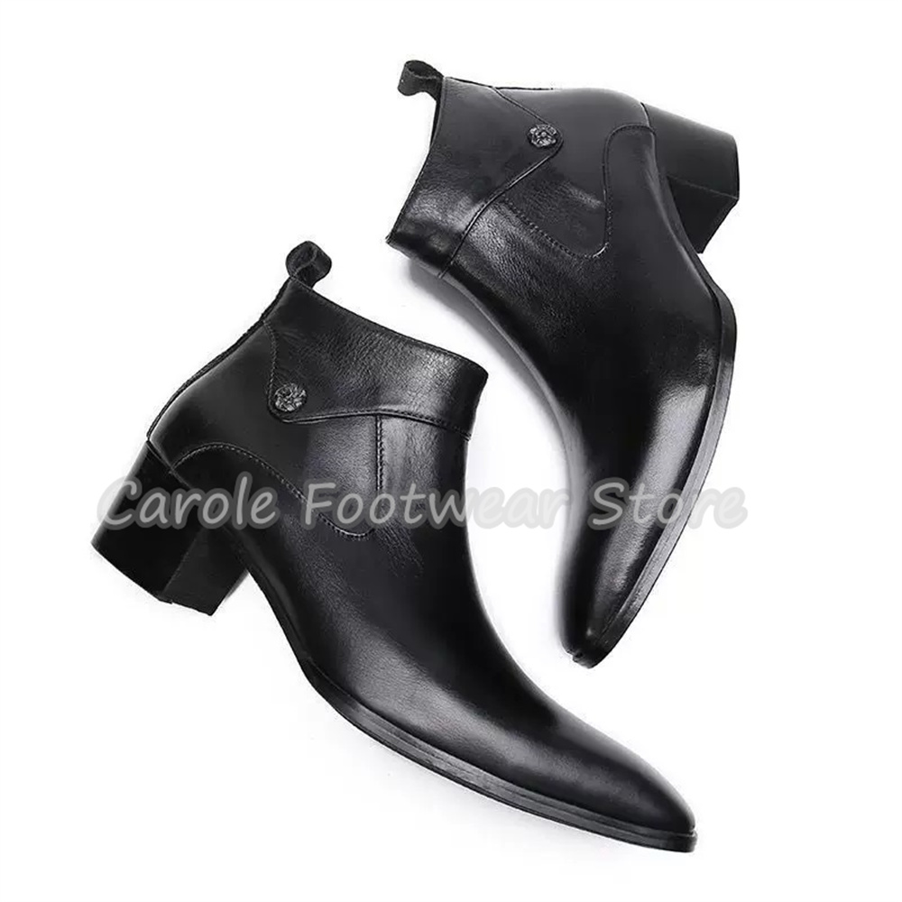 빈티지 스퀘어 토 천연 가죽 앵클 부츠 남성용 하이탑  - Men'S Shoes Increase Height 리뷰 및 가격